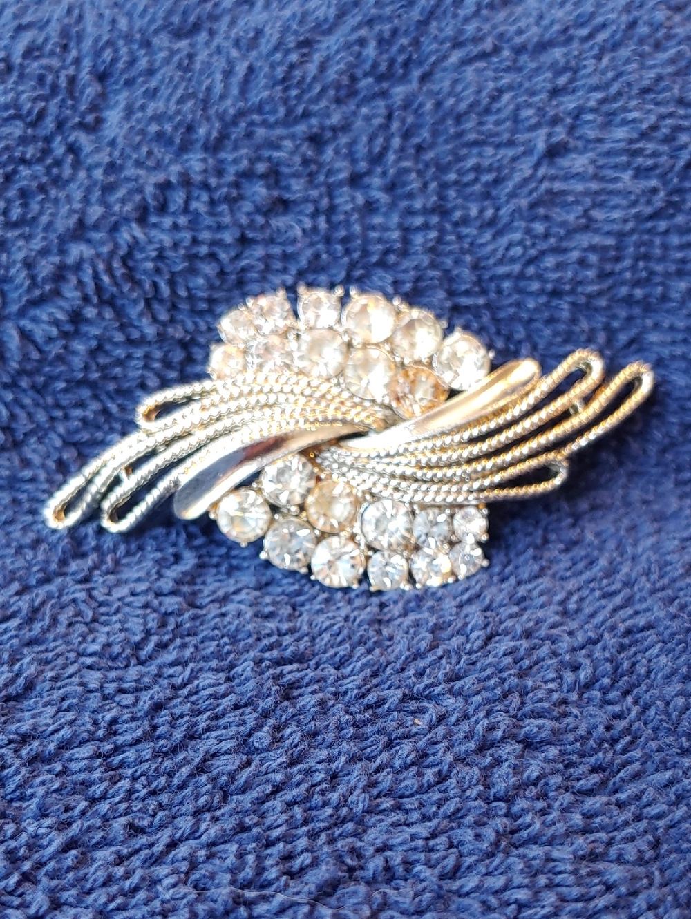 Coro Silver-Tone Clear Rhinestone Swirl Brooch